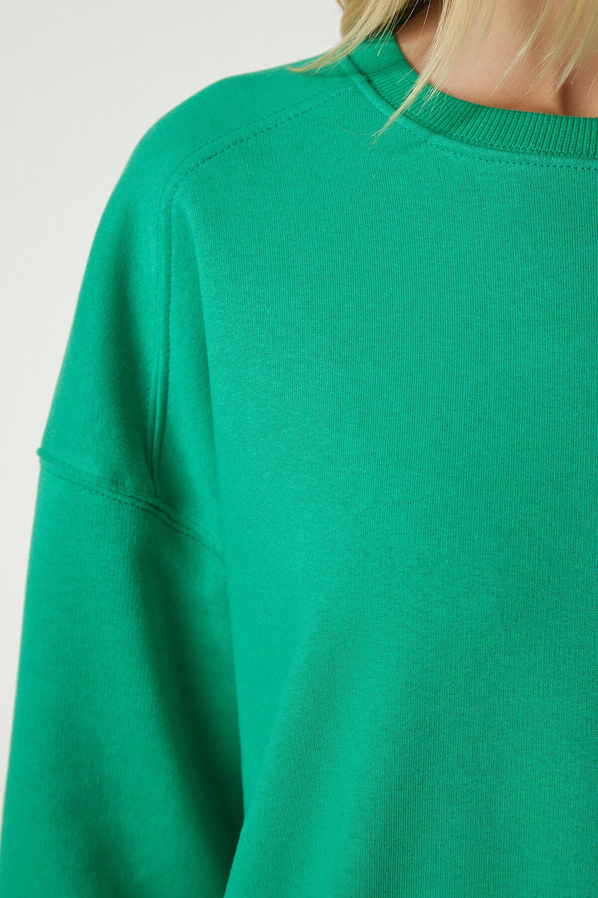 Şardonlu Oversize Sweatshirt YEŞİL LMC0044