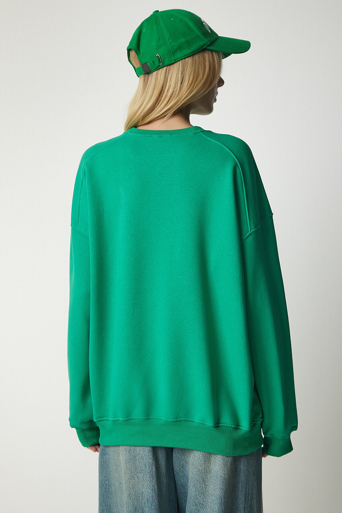 Şardonlu Oversize Sweatshirt YEŞİL LMC0044