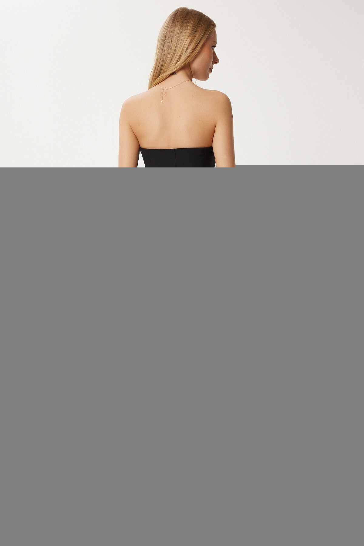 Straplez Dokuma Bluz Pantolon Takım SİYAH LFK0010