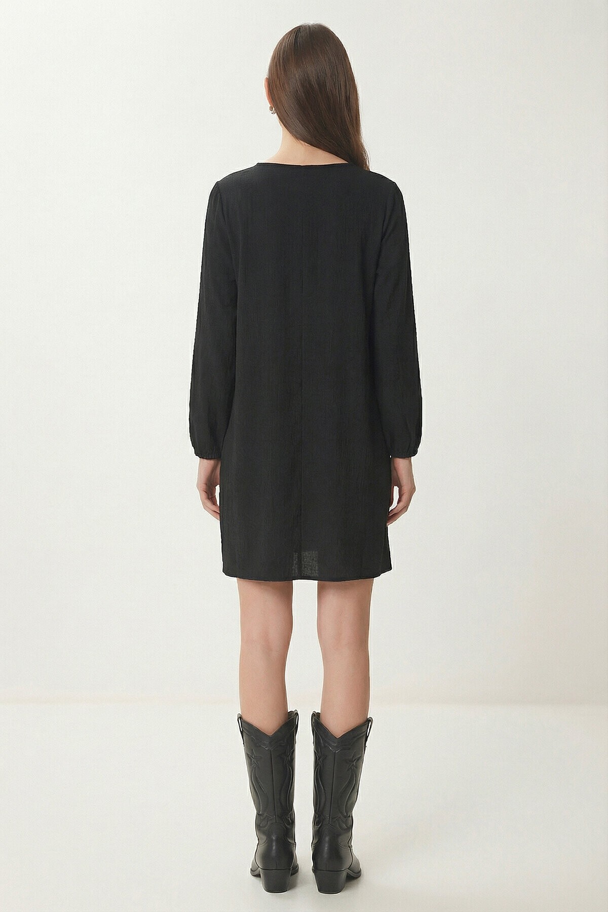 Yazlık Mini Krinkıl Örme Elbise SİYAH LEX0017