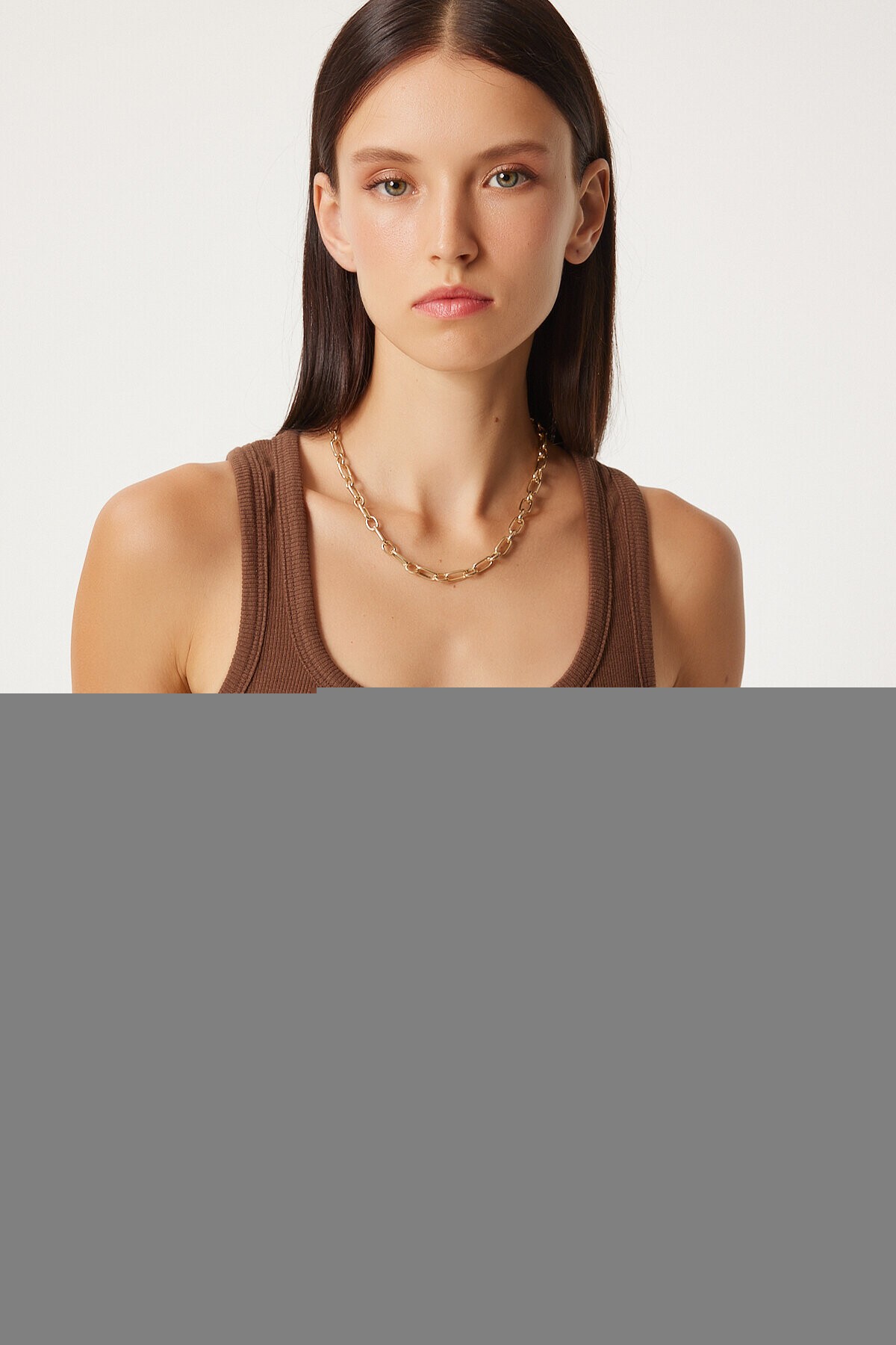 2li Fitilli Kalın Askılı Örme Atlet KAHVERENGİ BEYAZ LHJ0002