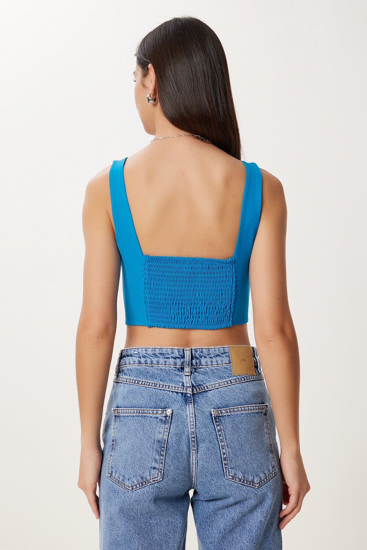 Askılı Crop Dokuma Bluz MAVİ LMX0096