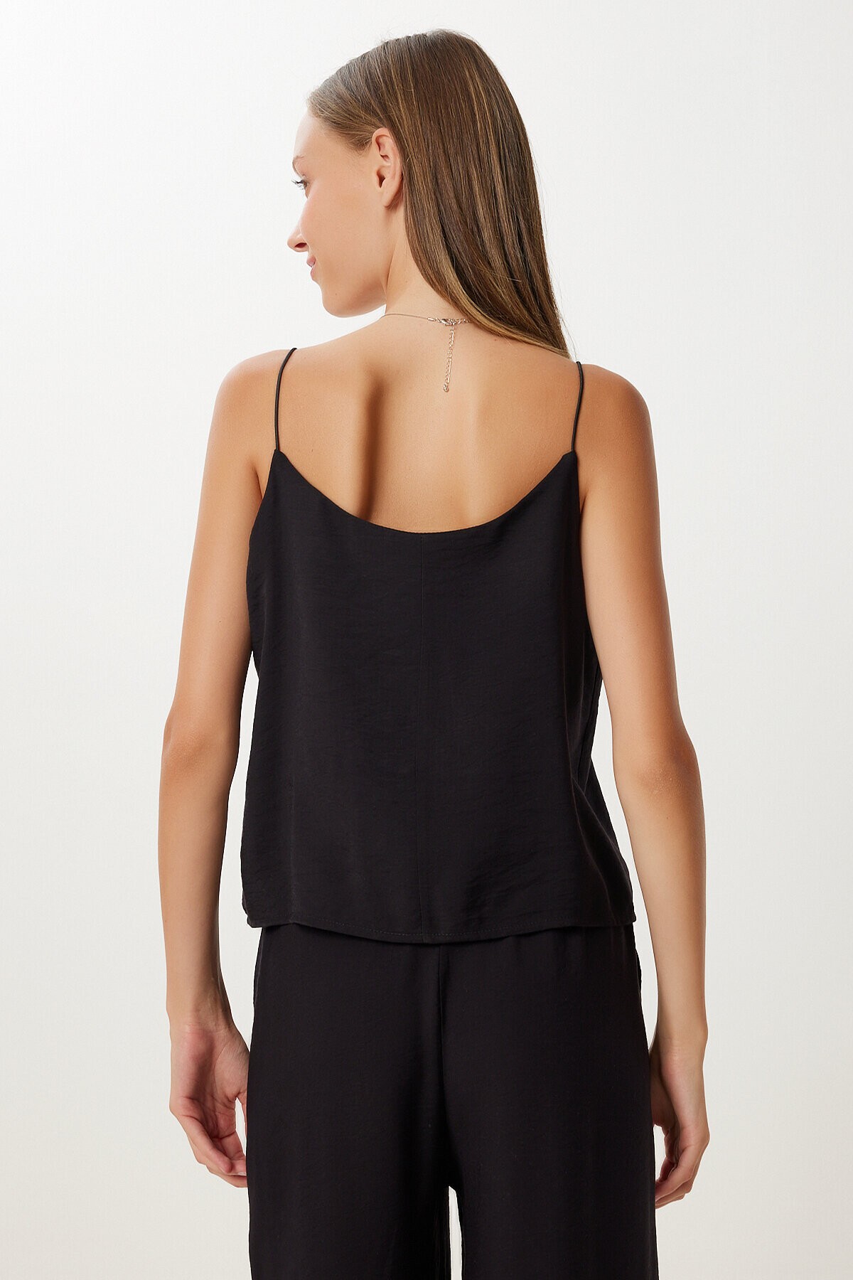 Askılı Dokuma Bluz Pantolon Takım SİYAH LMC0064