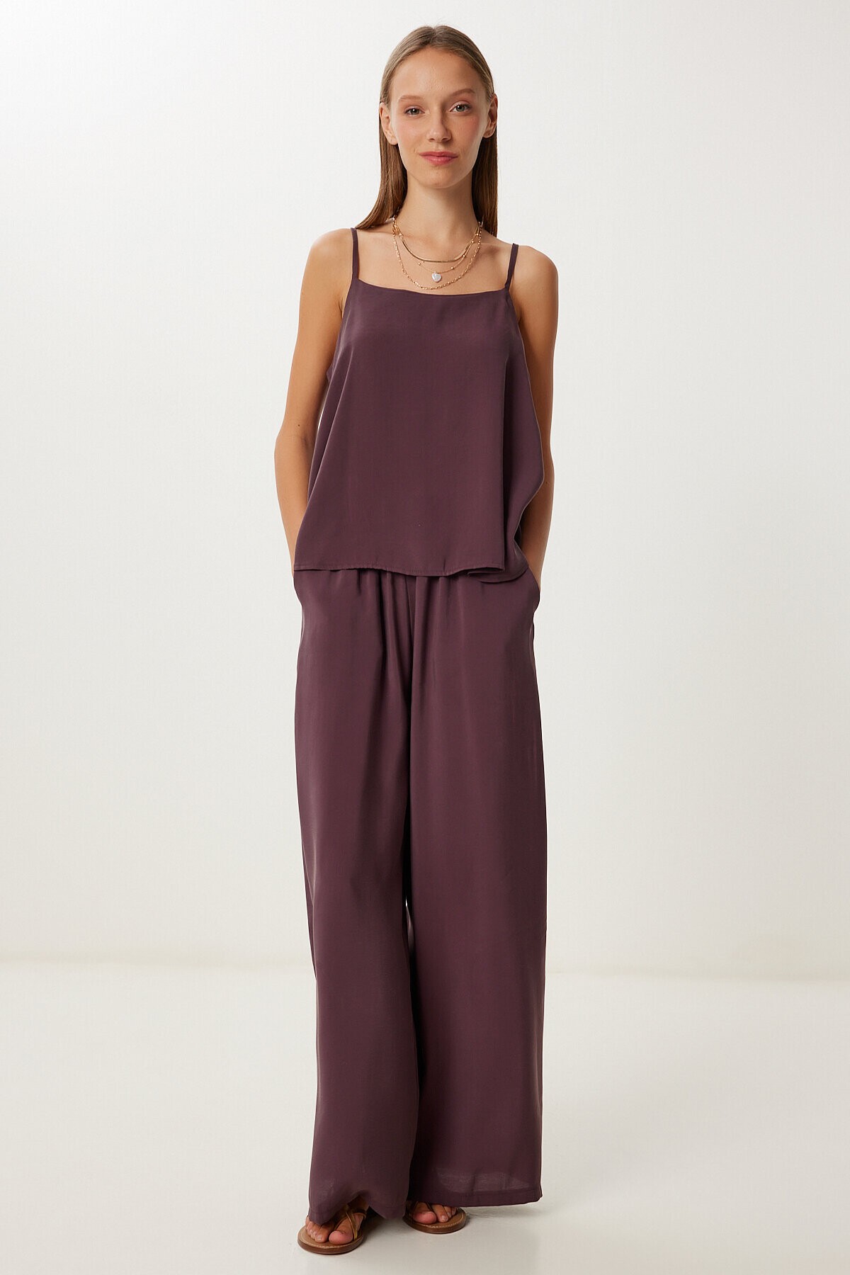 Askılı Modal Bluz Pantolon Takım MÜRDÜM LMC0065