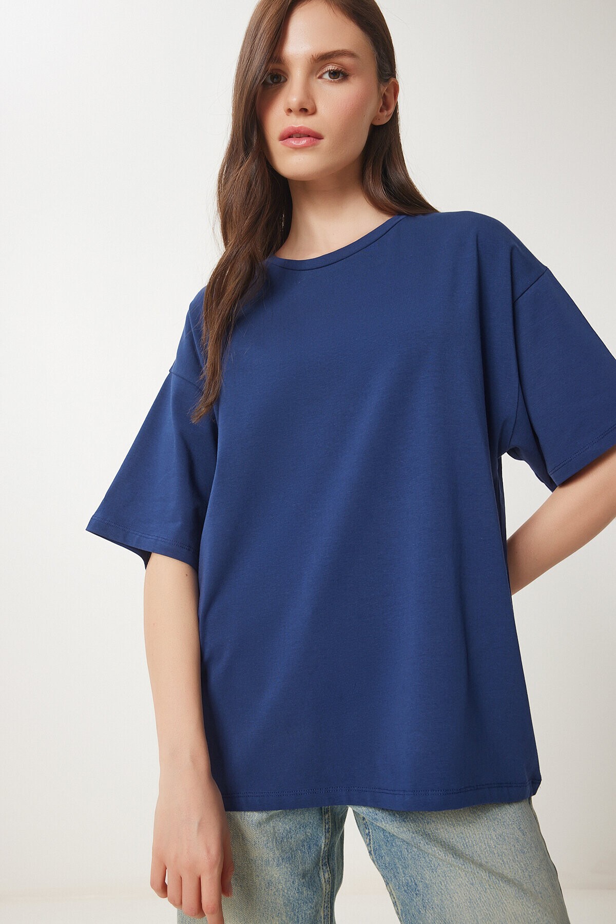 Basic Oversize 2li Takım Örme T-shirt LACİVERT TAŞ LHW0007