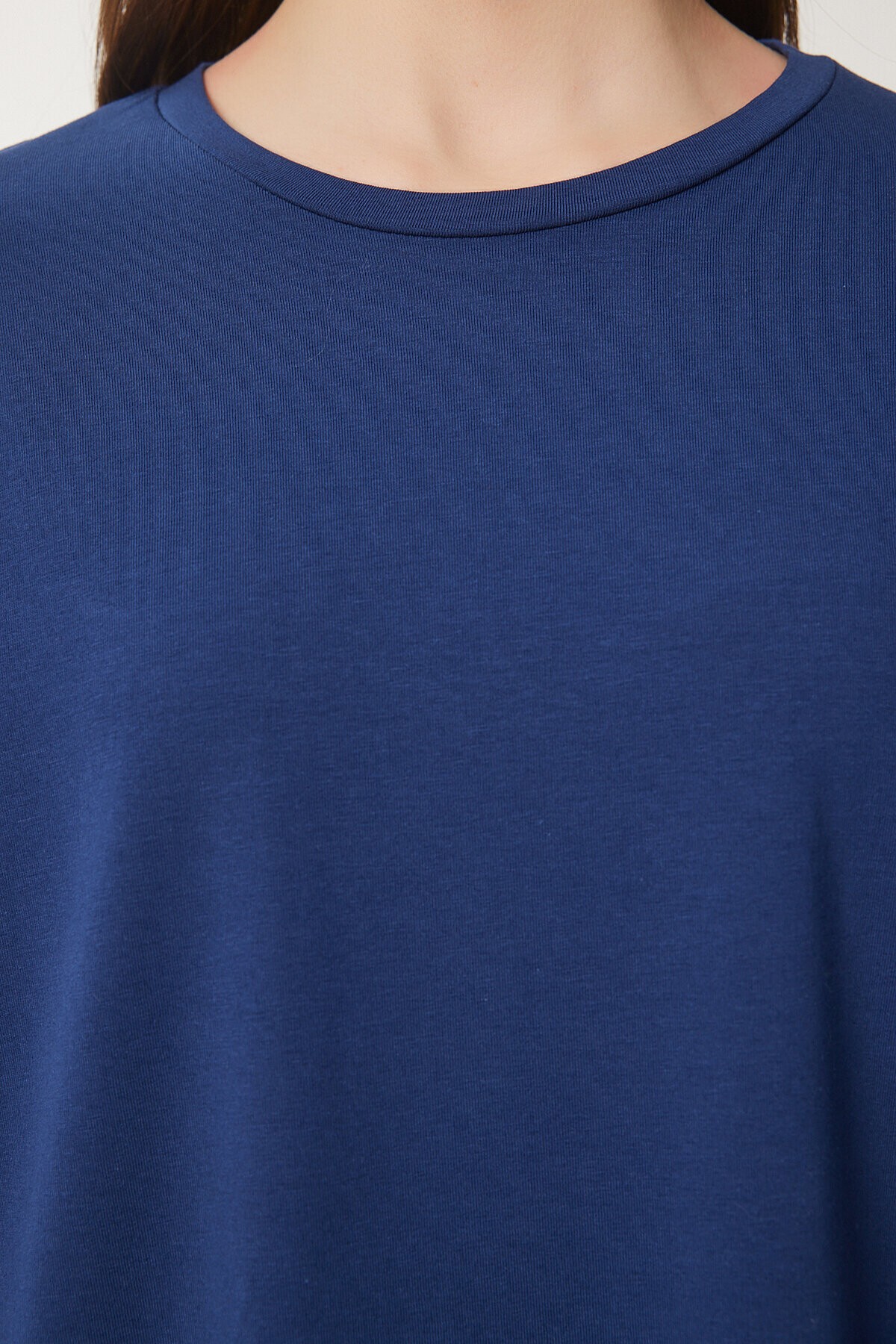 Basic Oversize 2li Takım Örme T-shirt LACİVERT TAŞ LHW0007