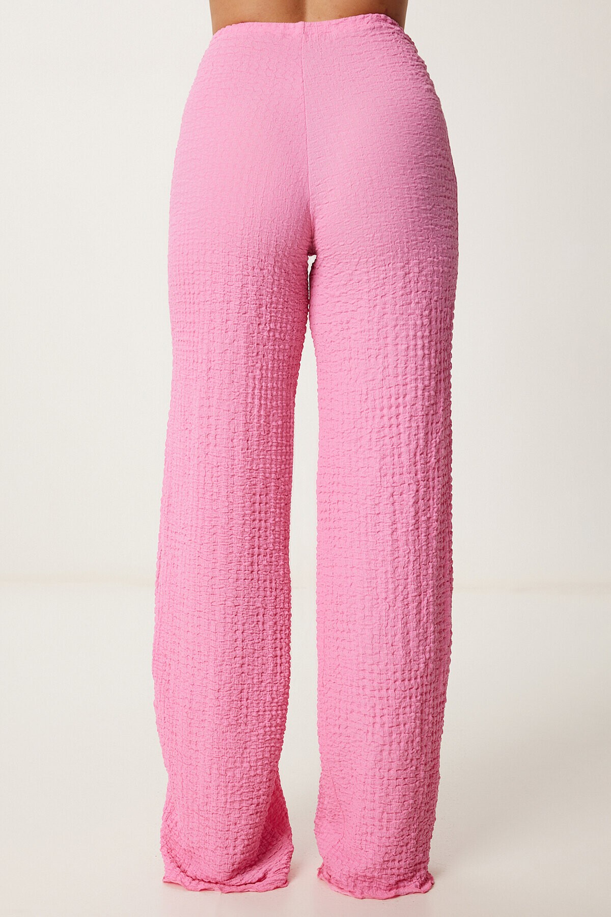 Boyundan Geçmeli Bluz Pantolon Esnek Örme Takım PEMBE LDP0048