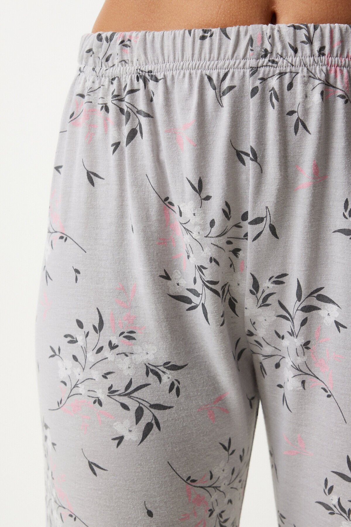 Desenli Gömlek Pantolon Pijama Takımı GRİ LEC0002