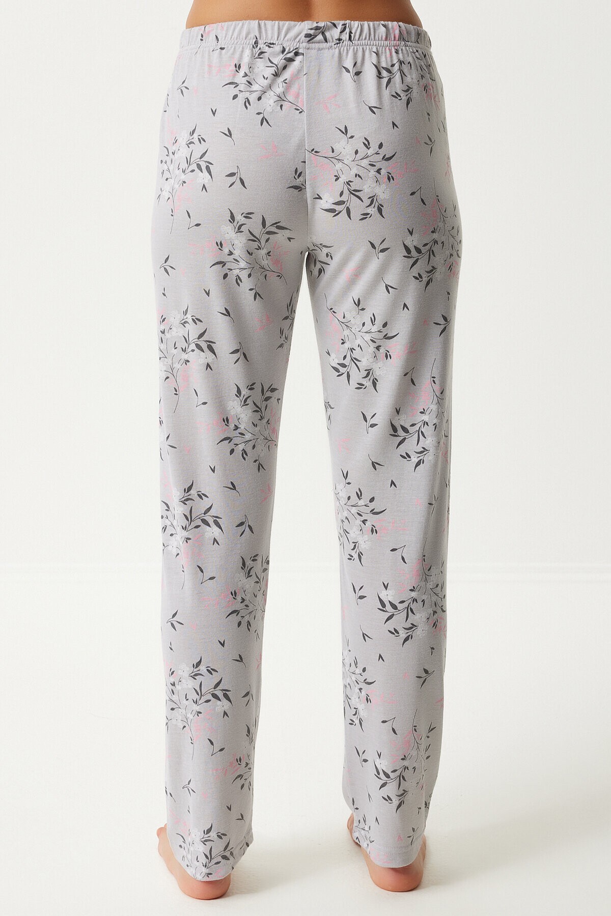 Desenli Gömlek Pantolon Pijama Takımı GRİ LEC0002