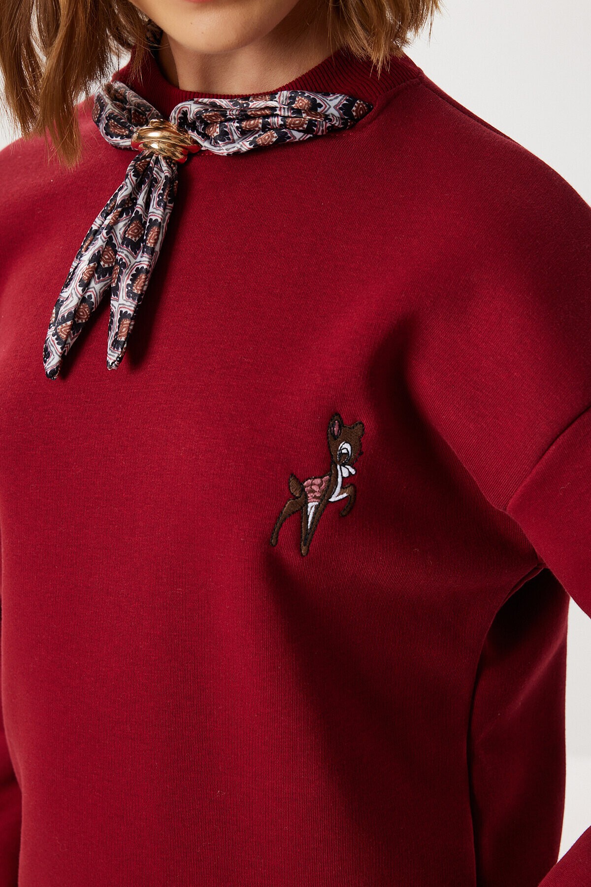 Fular Detaylı Şardonlu Örme Sweatshirt BORDO LPX0005