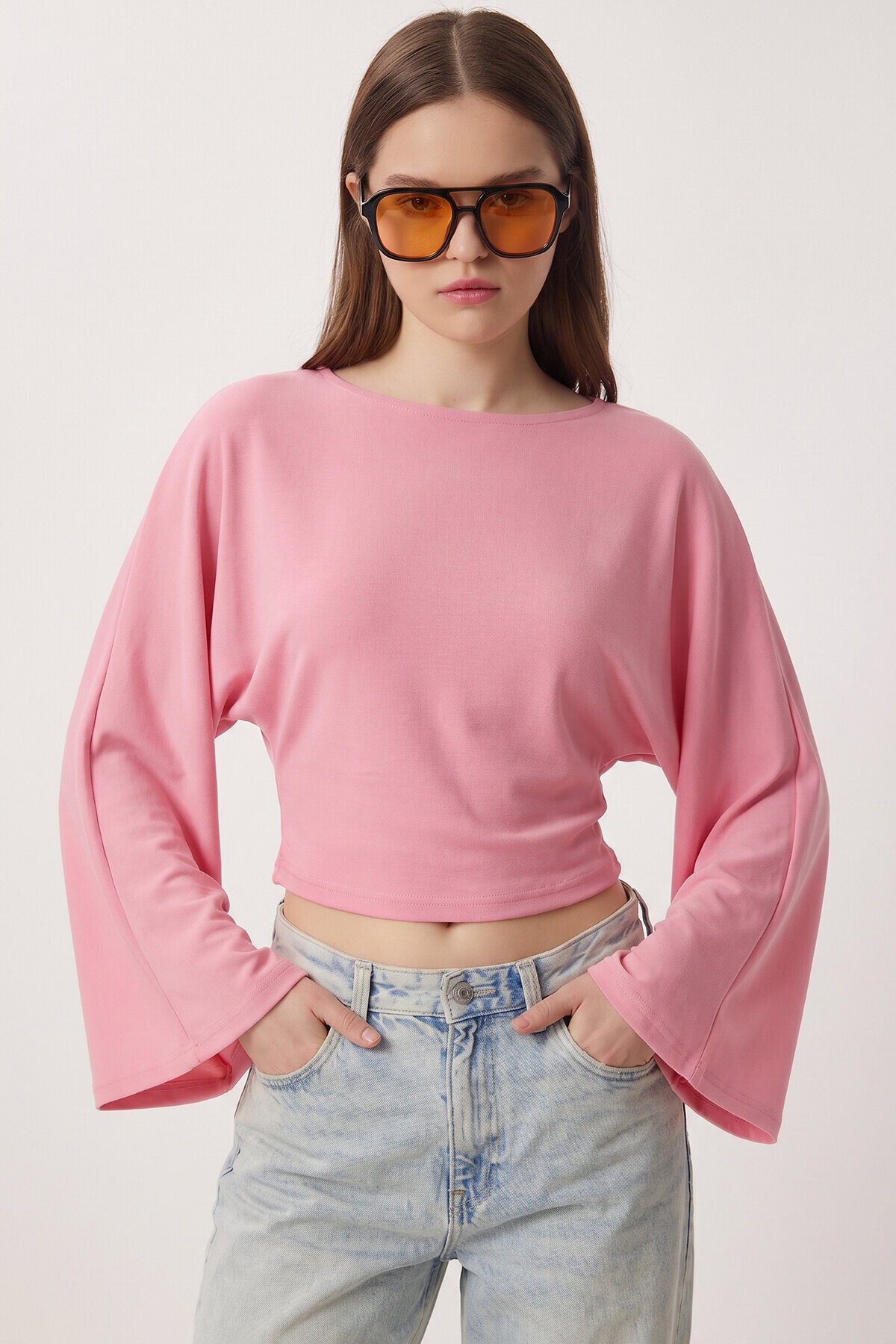 İspanyol Kol Büzgülü Modal Bluz PEMBE LMW0034