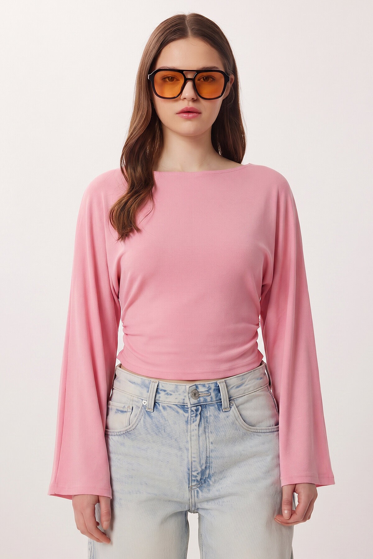 İspanyol Kol Büzgülü Modal Bluz PEMBE LMW0034