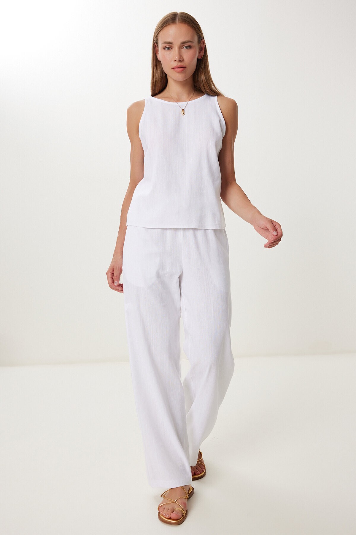 Keten Bluz Pantolon Takım BEYAZ LMC0062