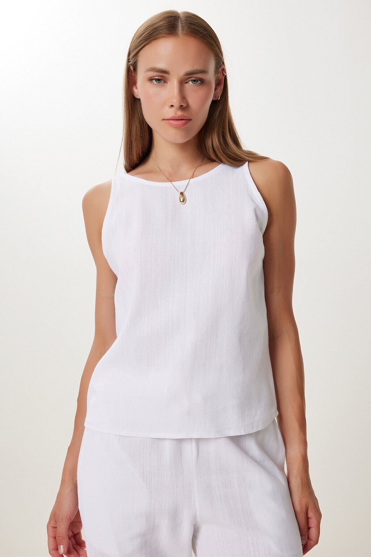 Keten Bluz Pantolon Takım BEYAZ LMC0062