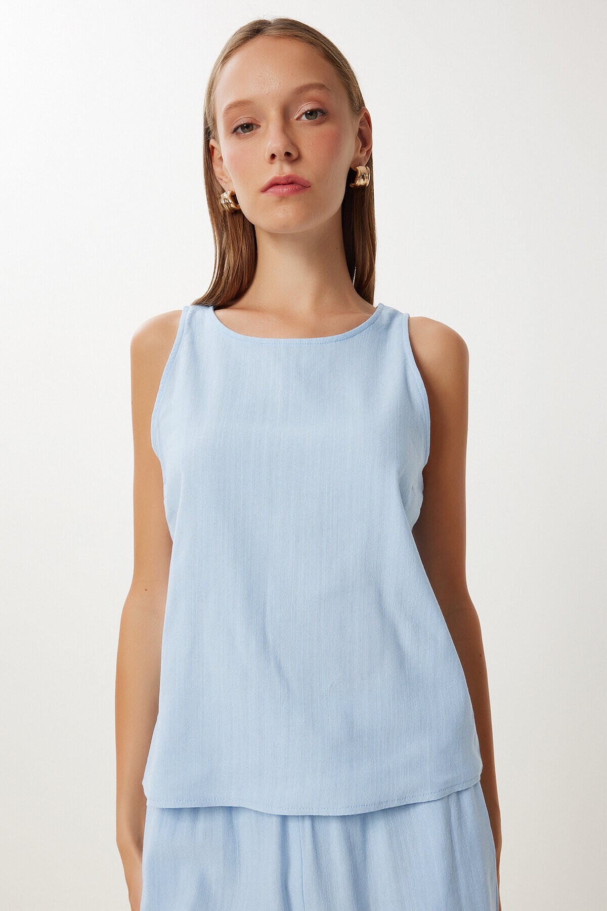 Keten Bluz Pantolon Takım GÖK MAVİ LMC0062