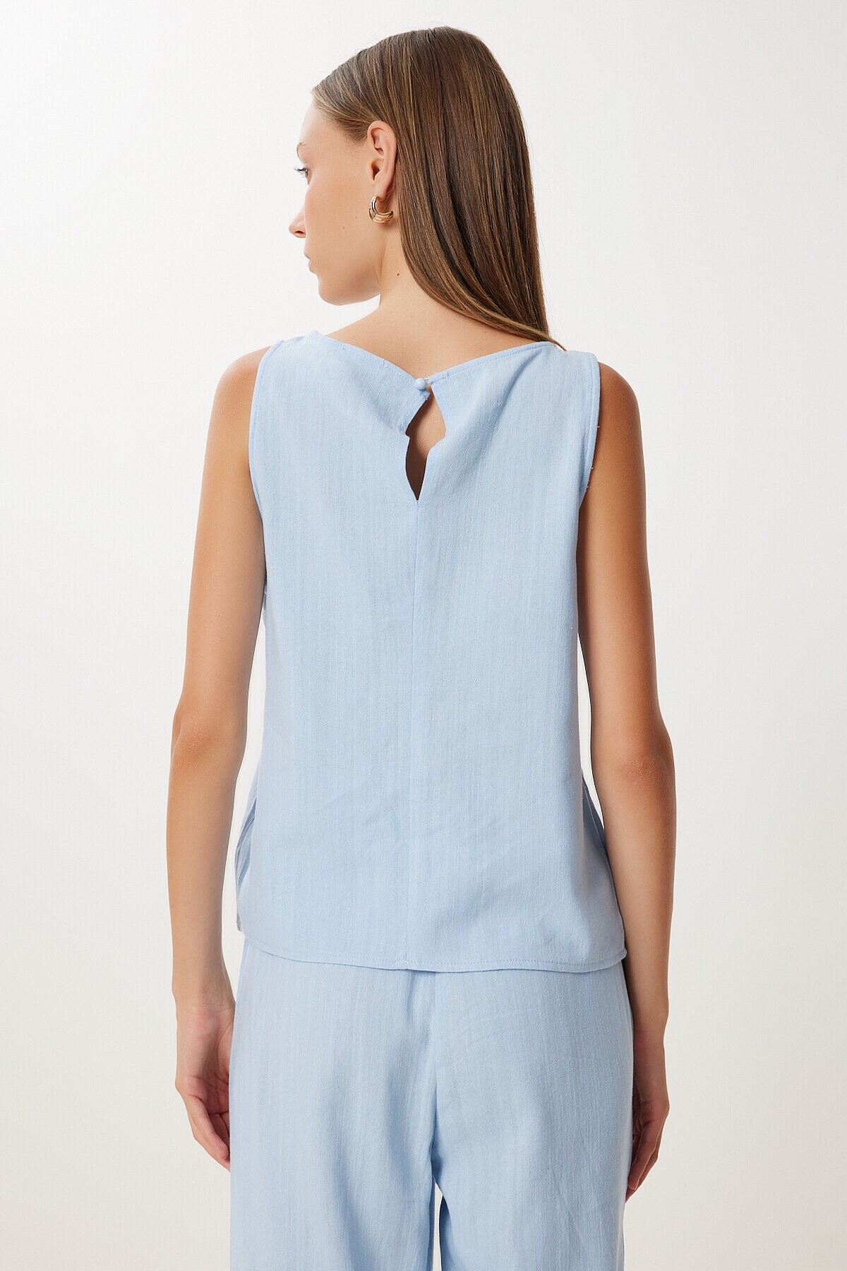 Keten Bluz Pantolon Takım GÖK MAVİ LMC0062
