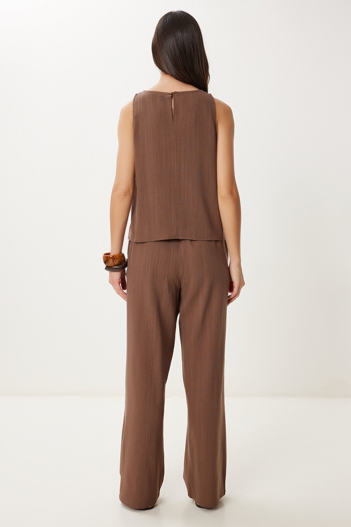Keten Bluz Pantolon Takım KAHVERENGİ LMC0062