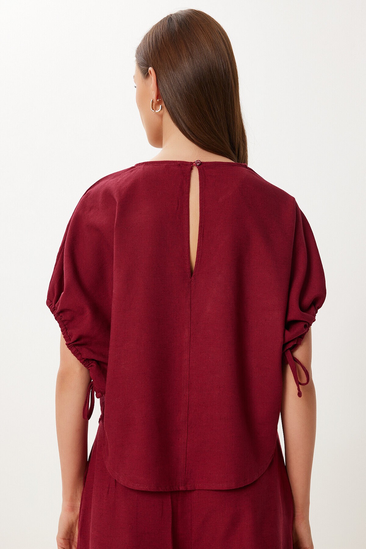 Keten Bluz Şort Takım BORDO LMX0098