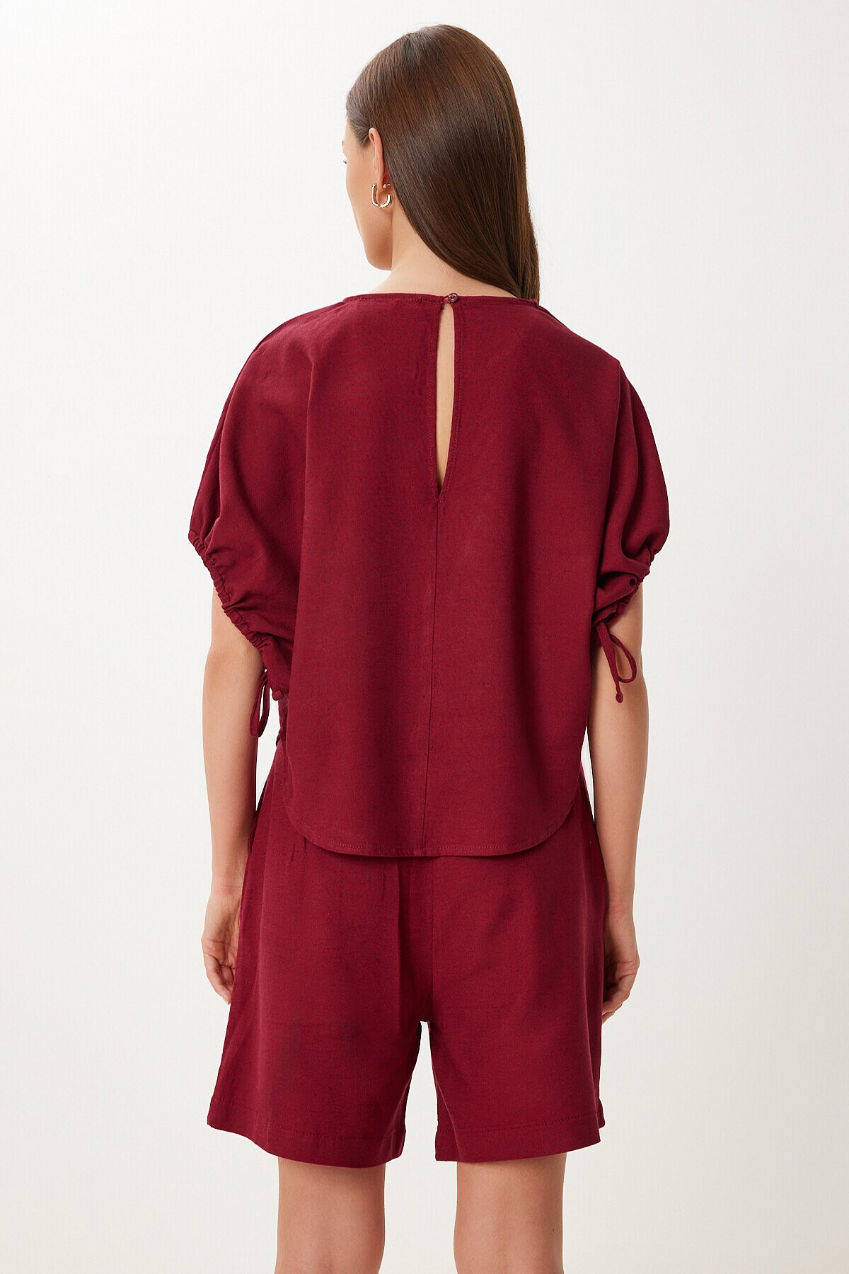 Keten Bluz Şort Takım BORDO LMX0098