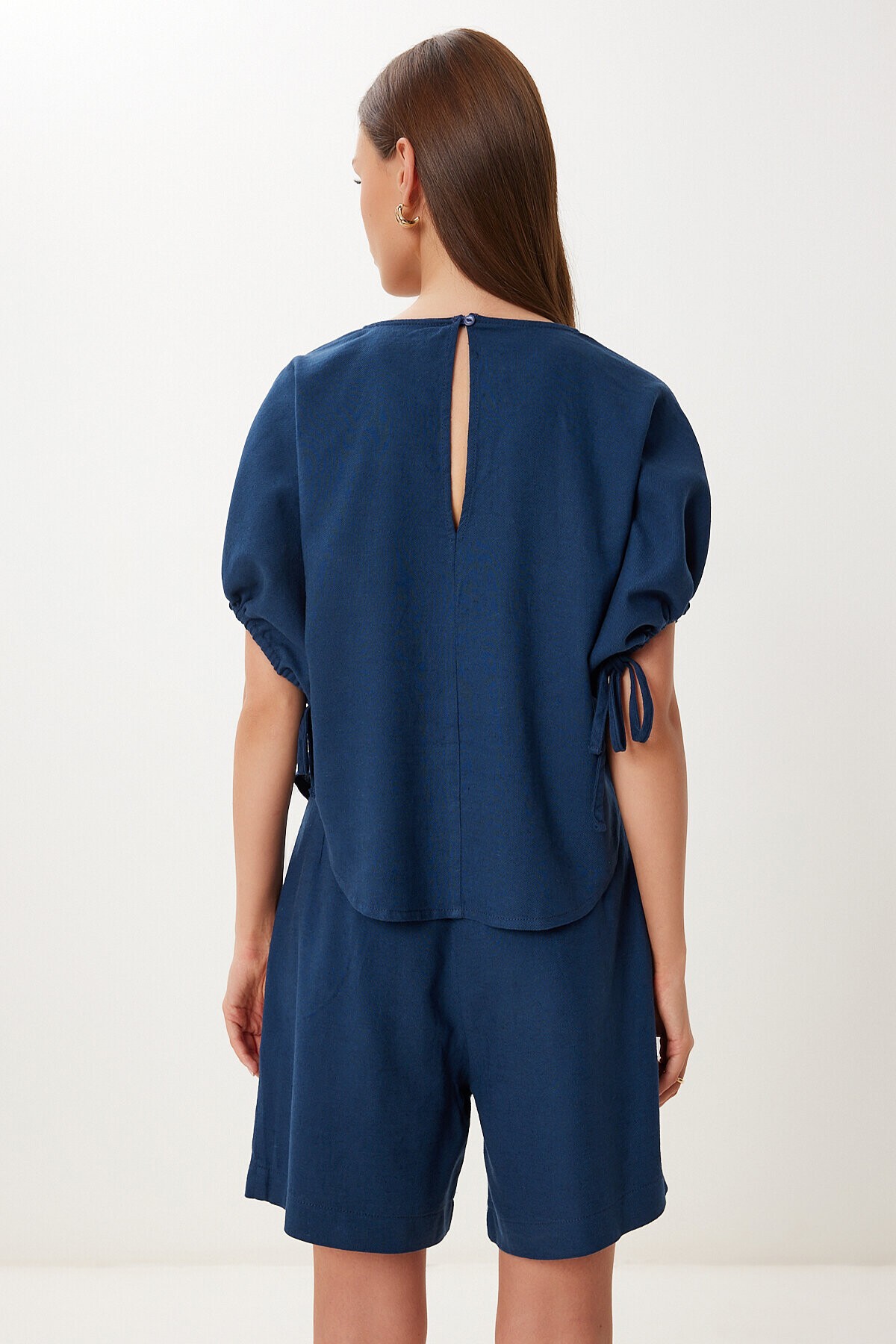 Keten Bluz Şort Takım LACİVERT LMX0098