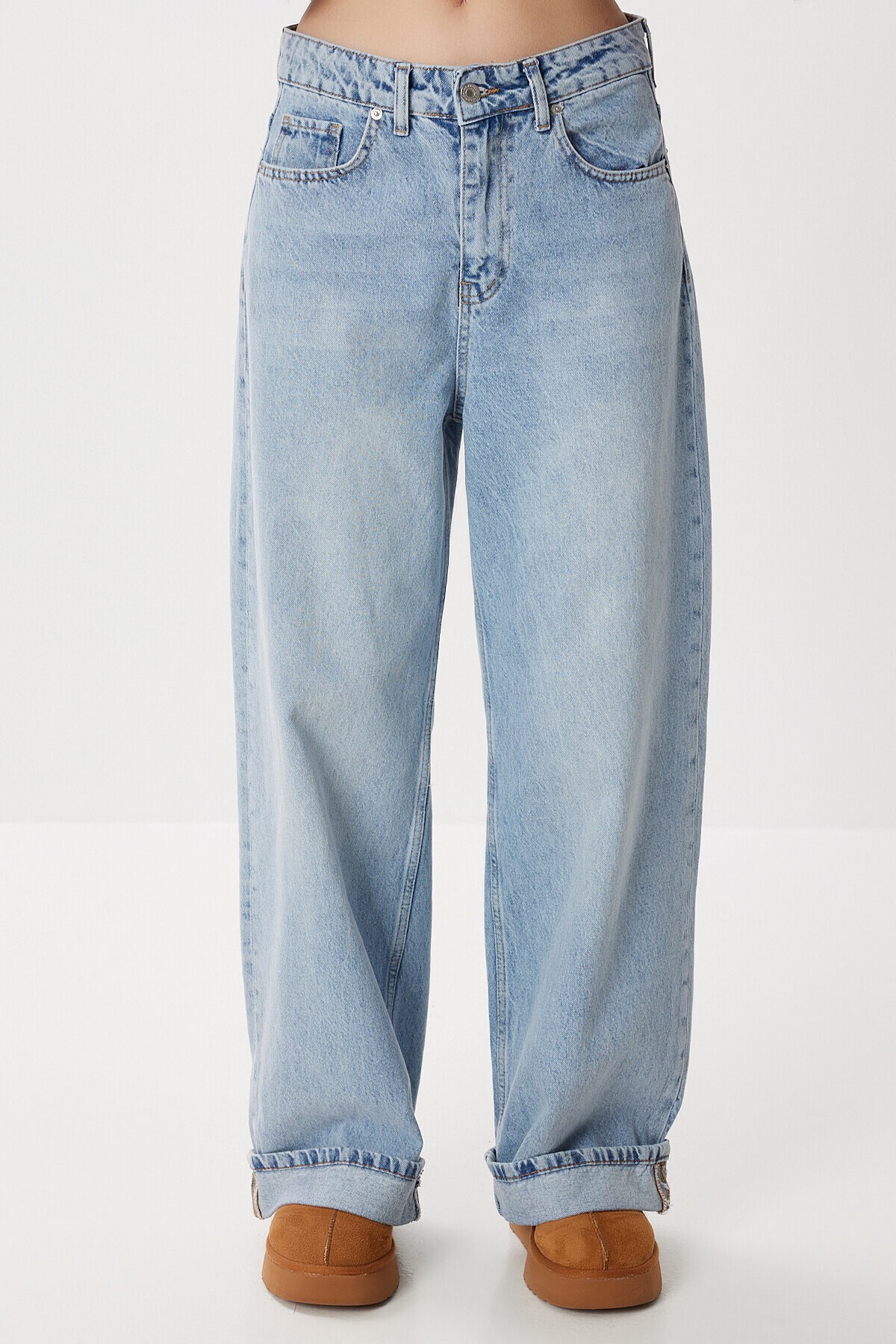 Kıvrık Paça Wide Leg Jeans MAVİ LRI0033