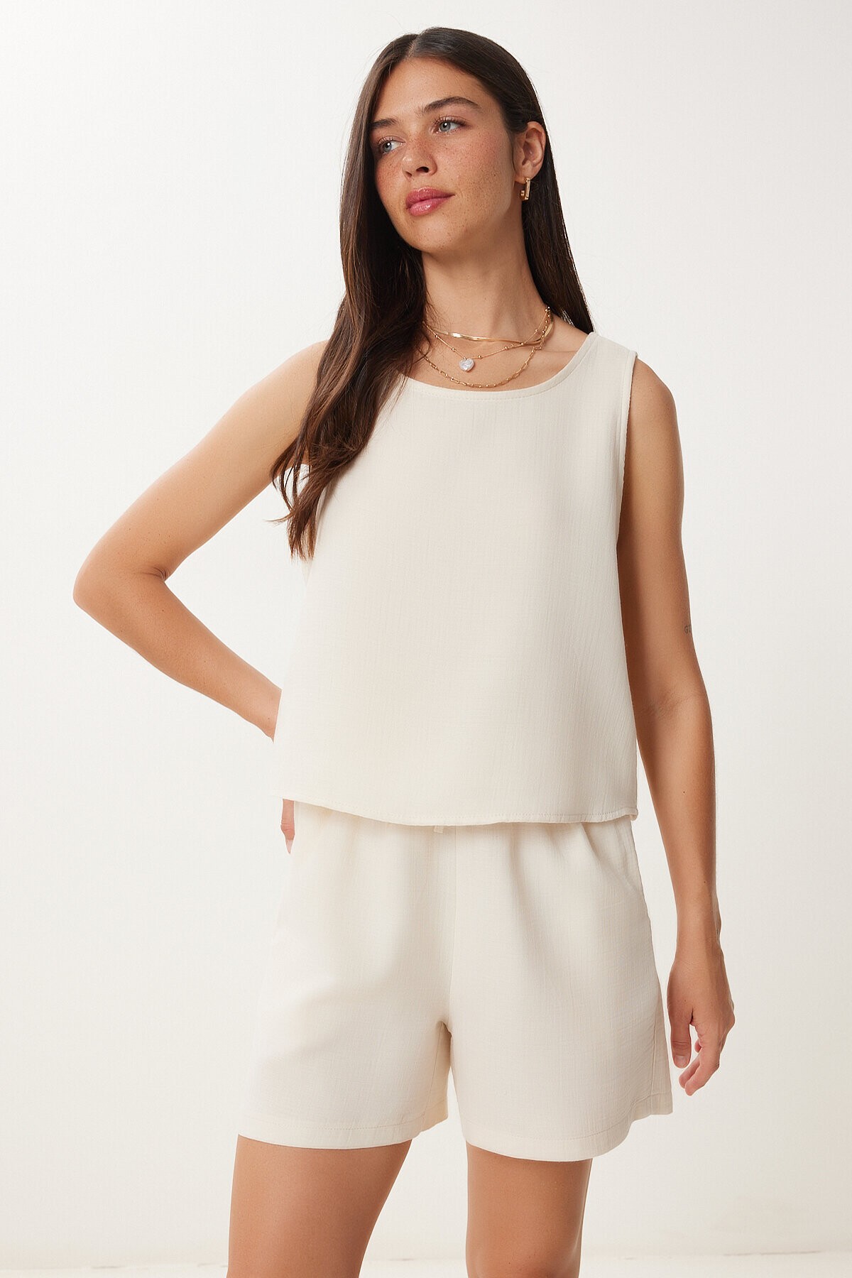 Müslin Bluz Şort Takım KREM LMC0063
