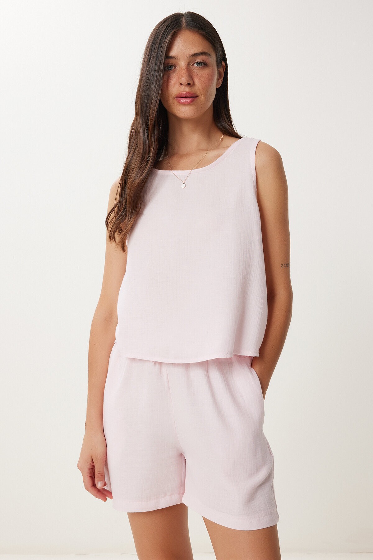 Müslin Bluz Şort Takım ŞEKER PEMBE LMC0063