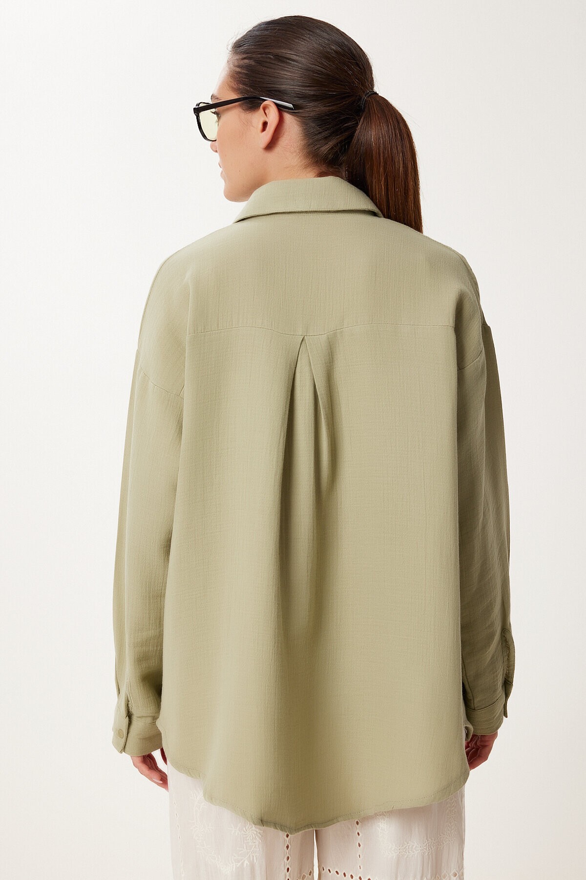 Oversize Basic Müslin Gömlek AÇIK HAKİ LMX0002