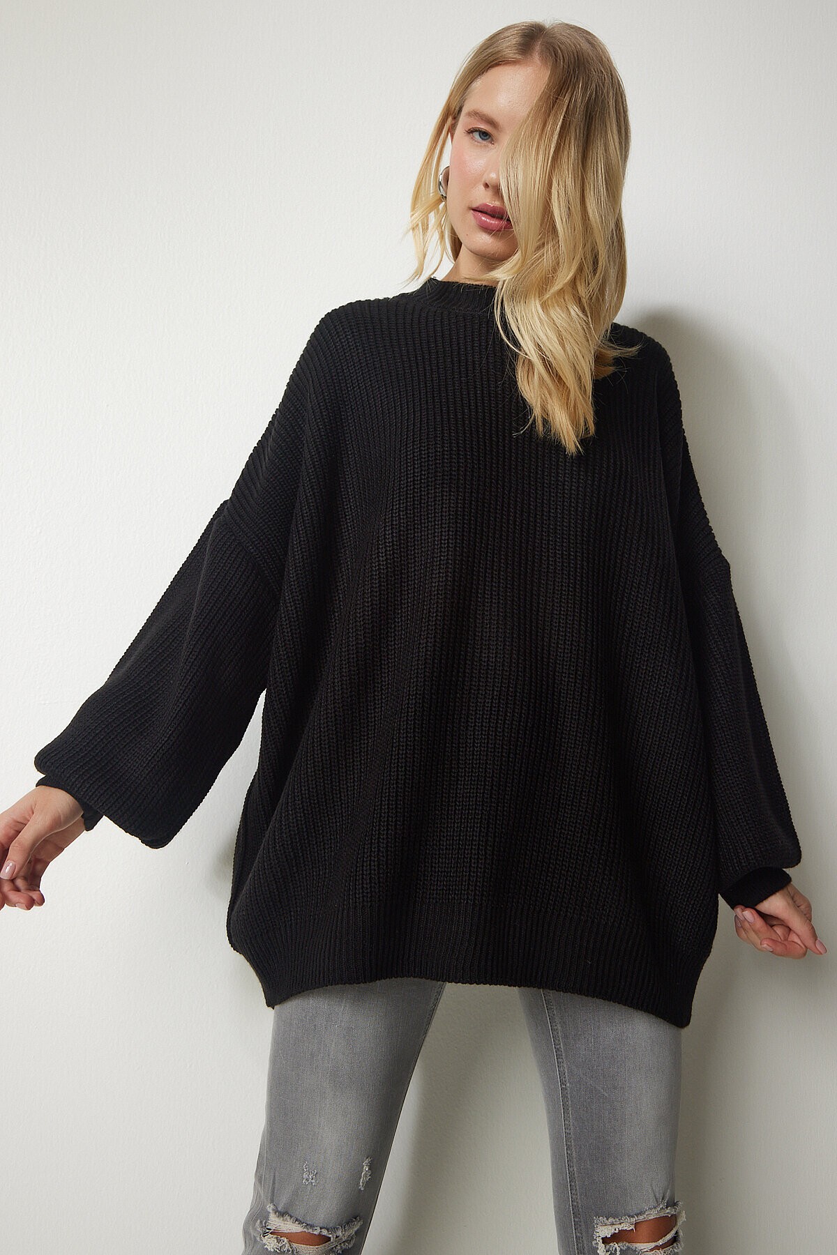Oversize Basic Triko Kazak SİYAH LMX0019