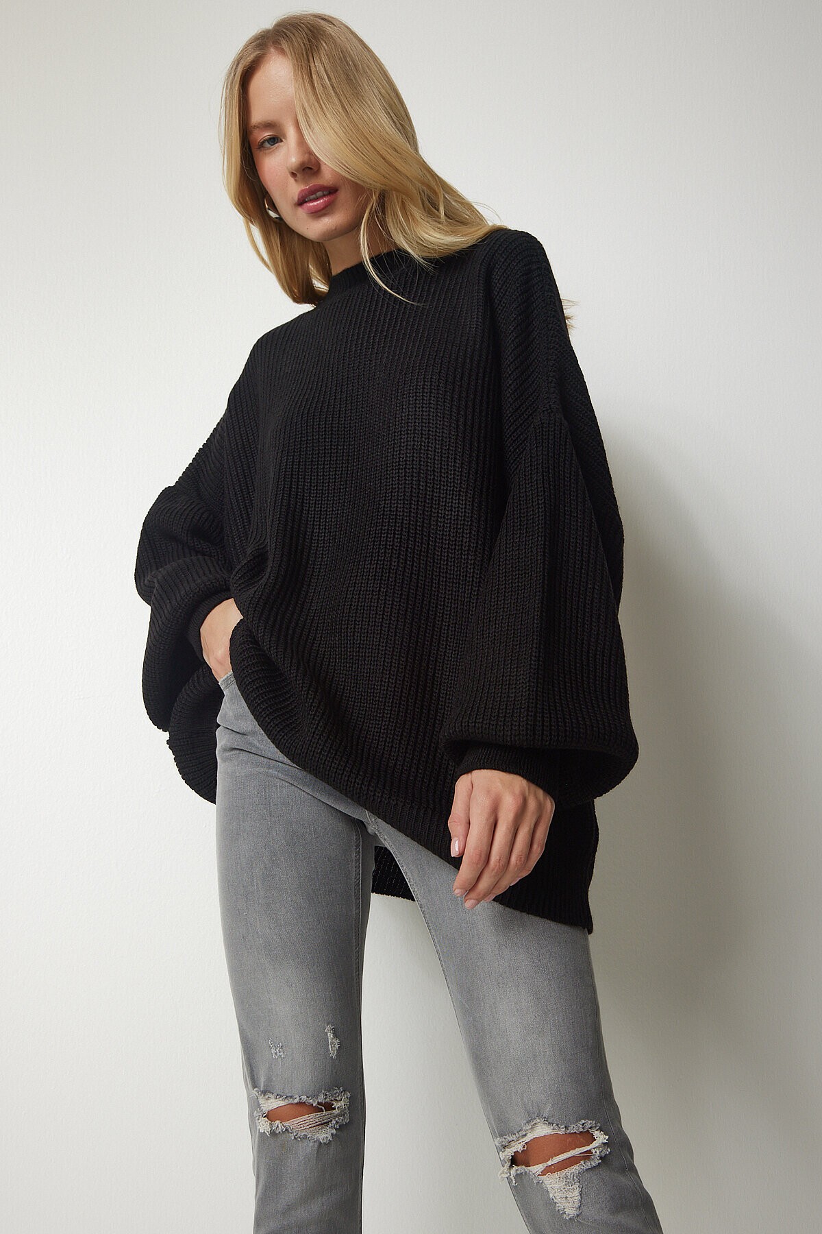 Oversize Basic Triko Kazak SİYAH LMX0019