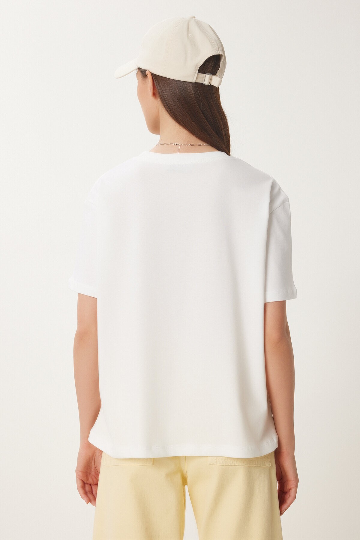 Portakal Baskılı Pamuklu Örme T-shirt EKRU LNS0051