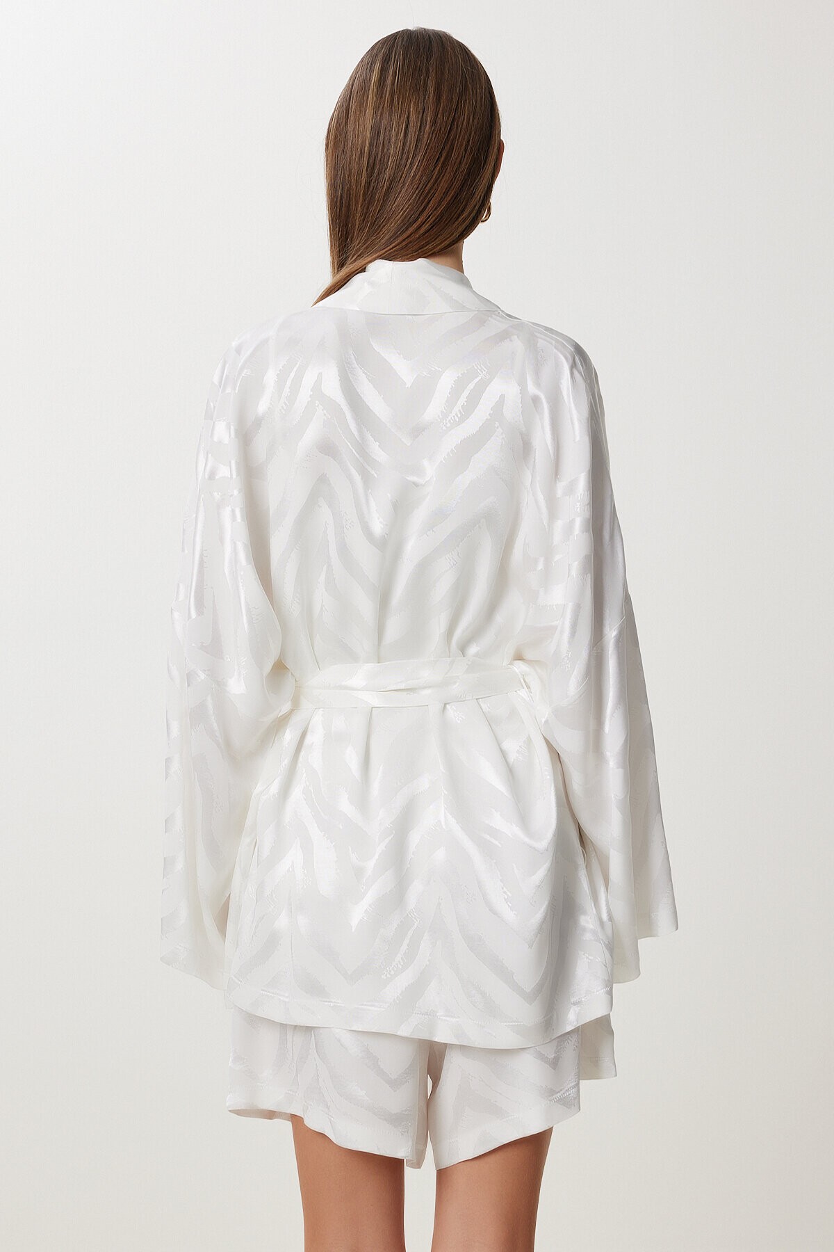 Saten Yüzeyli Kimono Şort Takım EKRU LFG0113