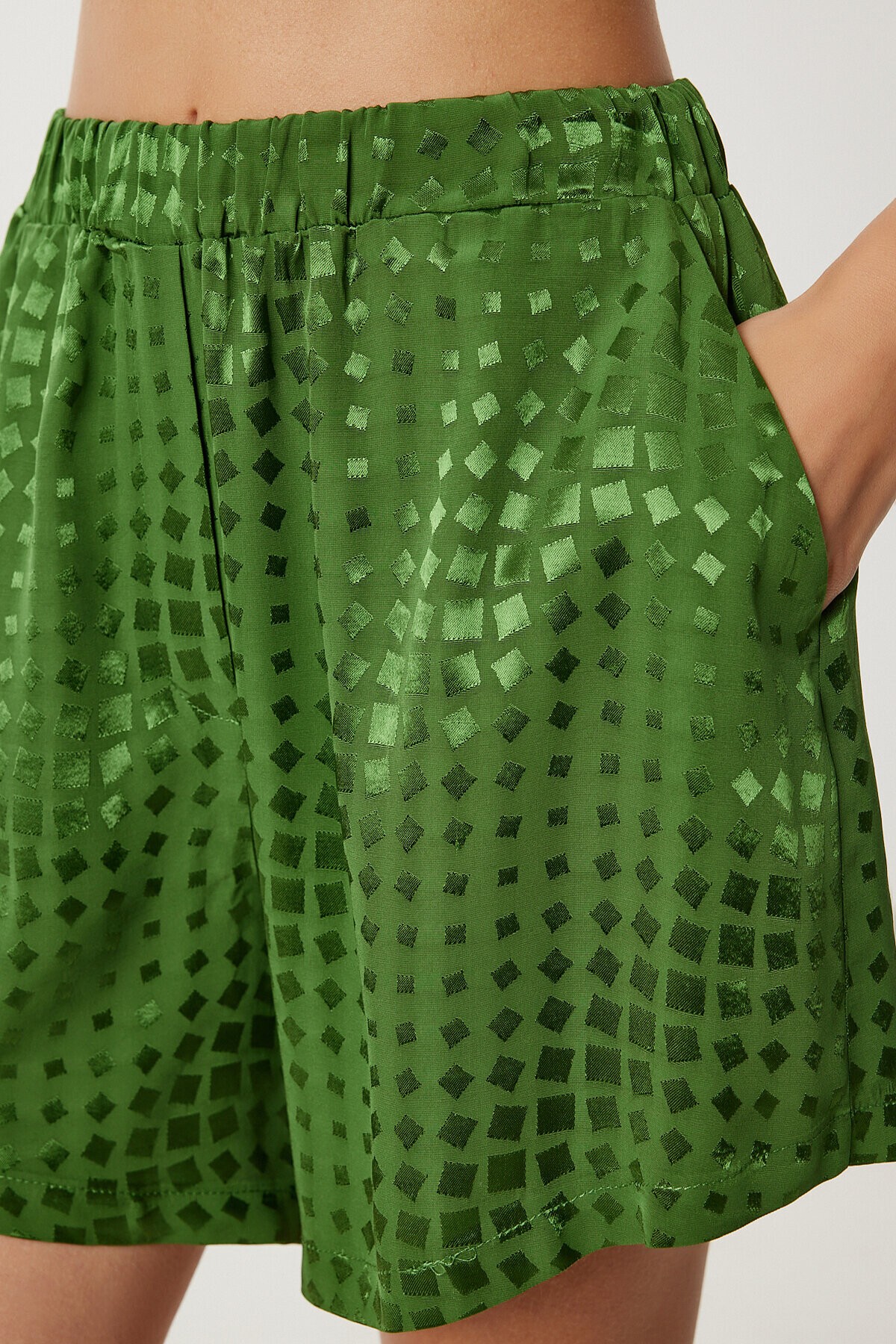 Saten Yüzeyli Kimono Şort Takım YEŞİL LFG0108