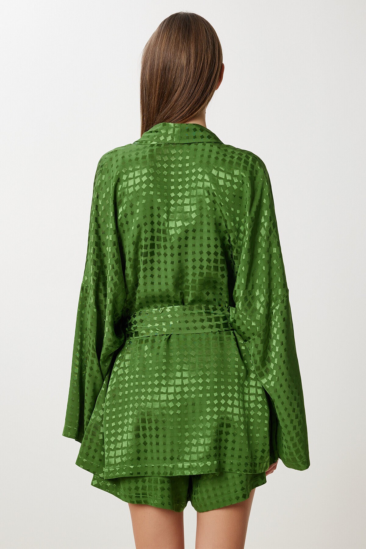 Saten Yüzeyli Kimono Şort Takım YEŞİL LFG0108