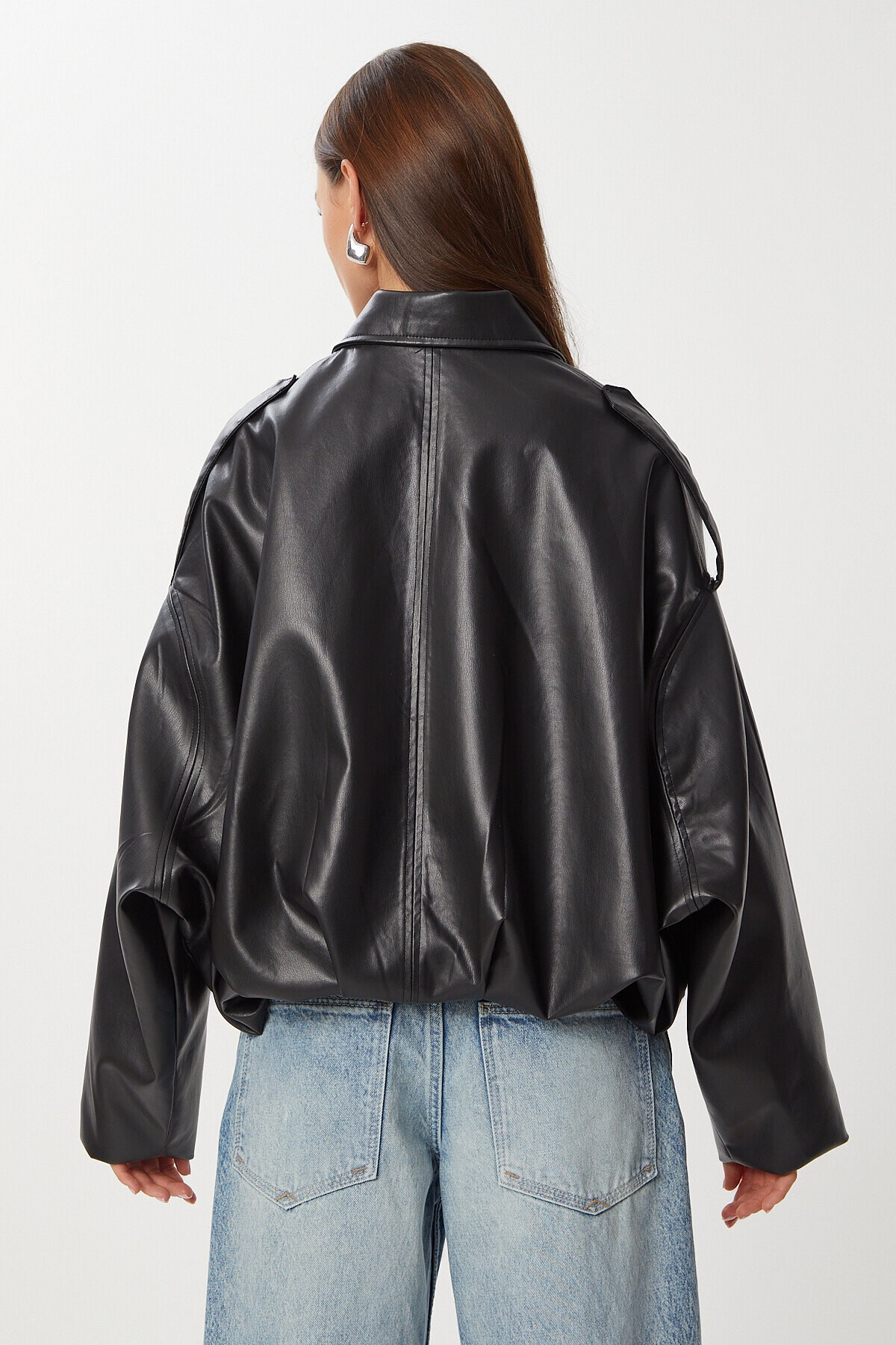 Suni Deri Bomber Ceket SİYAH LOH0012