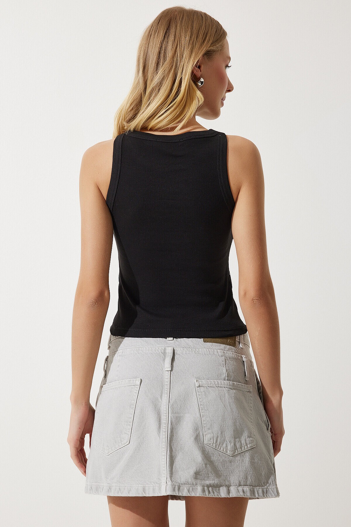Taş İşlemeli Crop Triko Bluz SİYAH LNJ0006