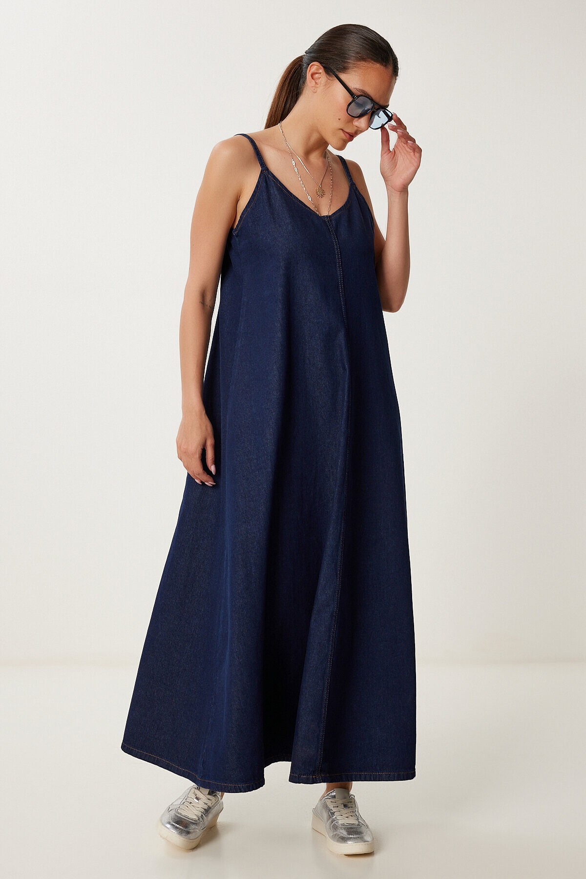 Askılı Denim Çan Elbise LACİVERT LRV0097