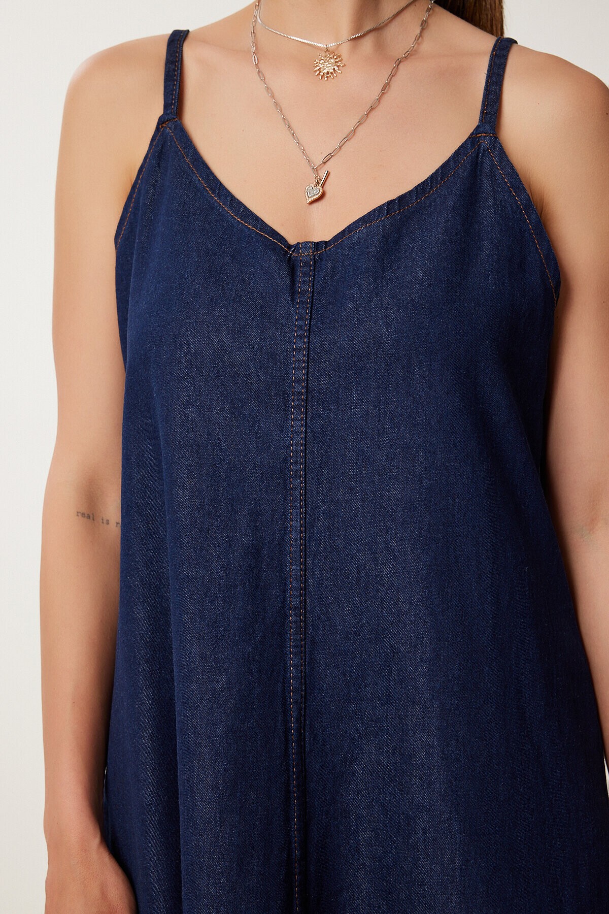 Askılı Denim Çan Elbise LACİVERT LRV0097