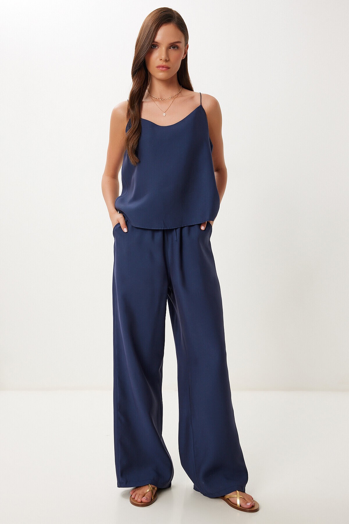 Askılı Modal Bluz Pantolon Takım LACİVERT LRV0108