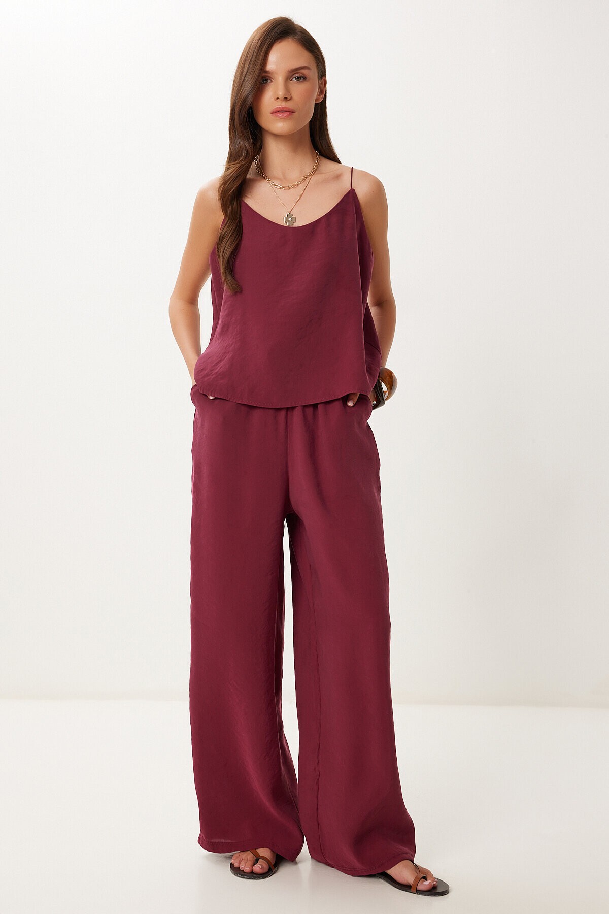 Askılı Modal Bluz Pantolon Takım VİŞNE LRV0108
