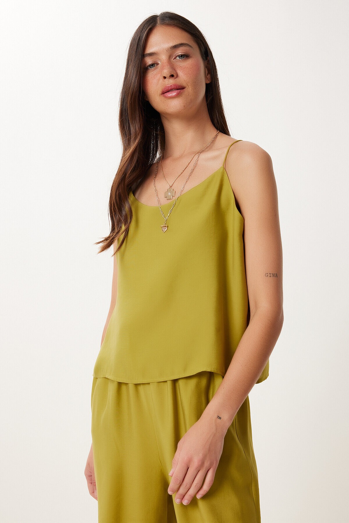 Askılı Modal Bluz Pantolon Takım YAĞ YEŞİLİ LRV0108
