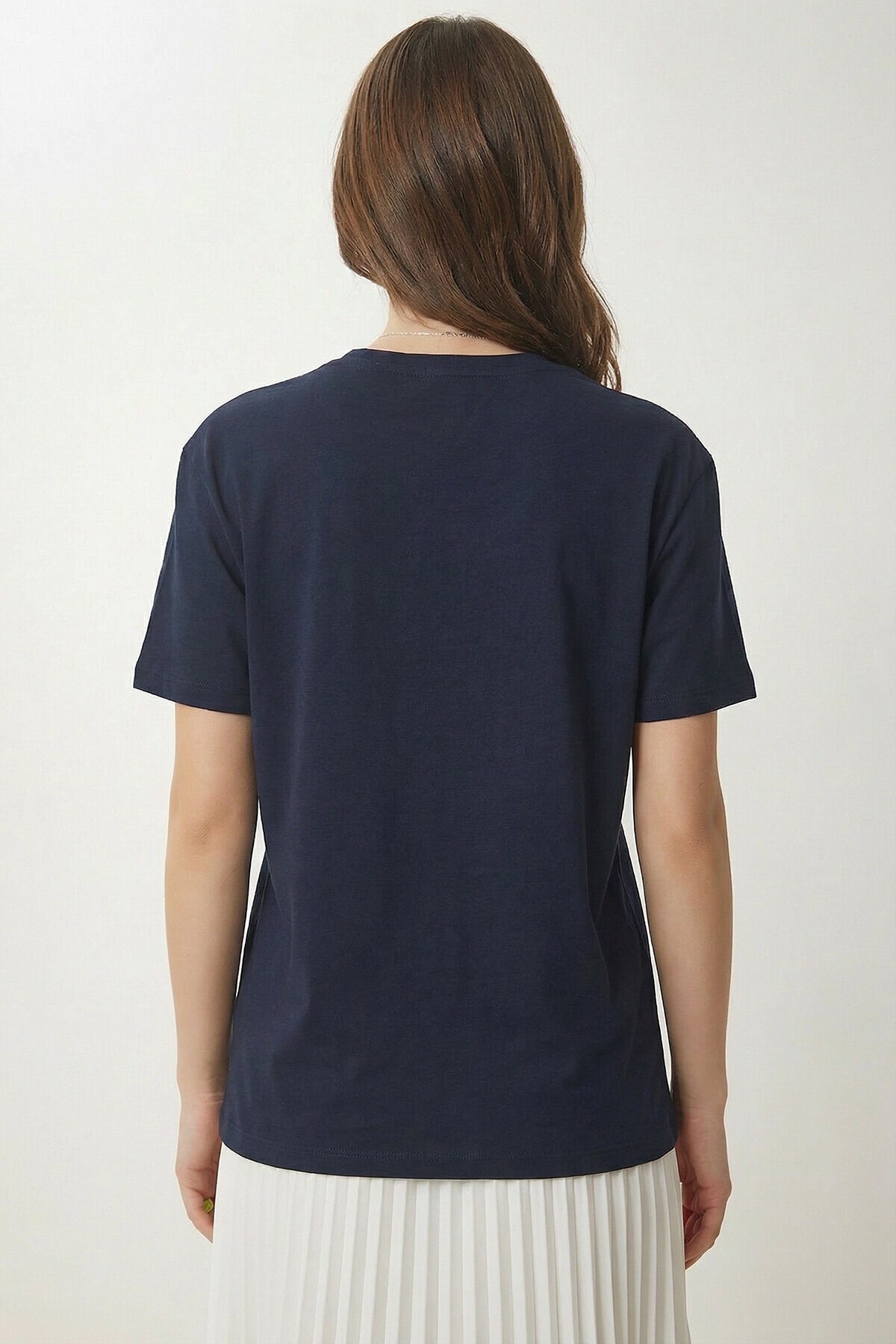 Ayıcık Armalı Baskılı Oversize Örme T-shirt LACİVERT LMC0088