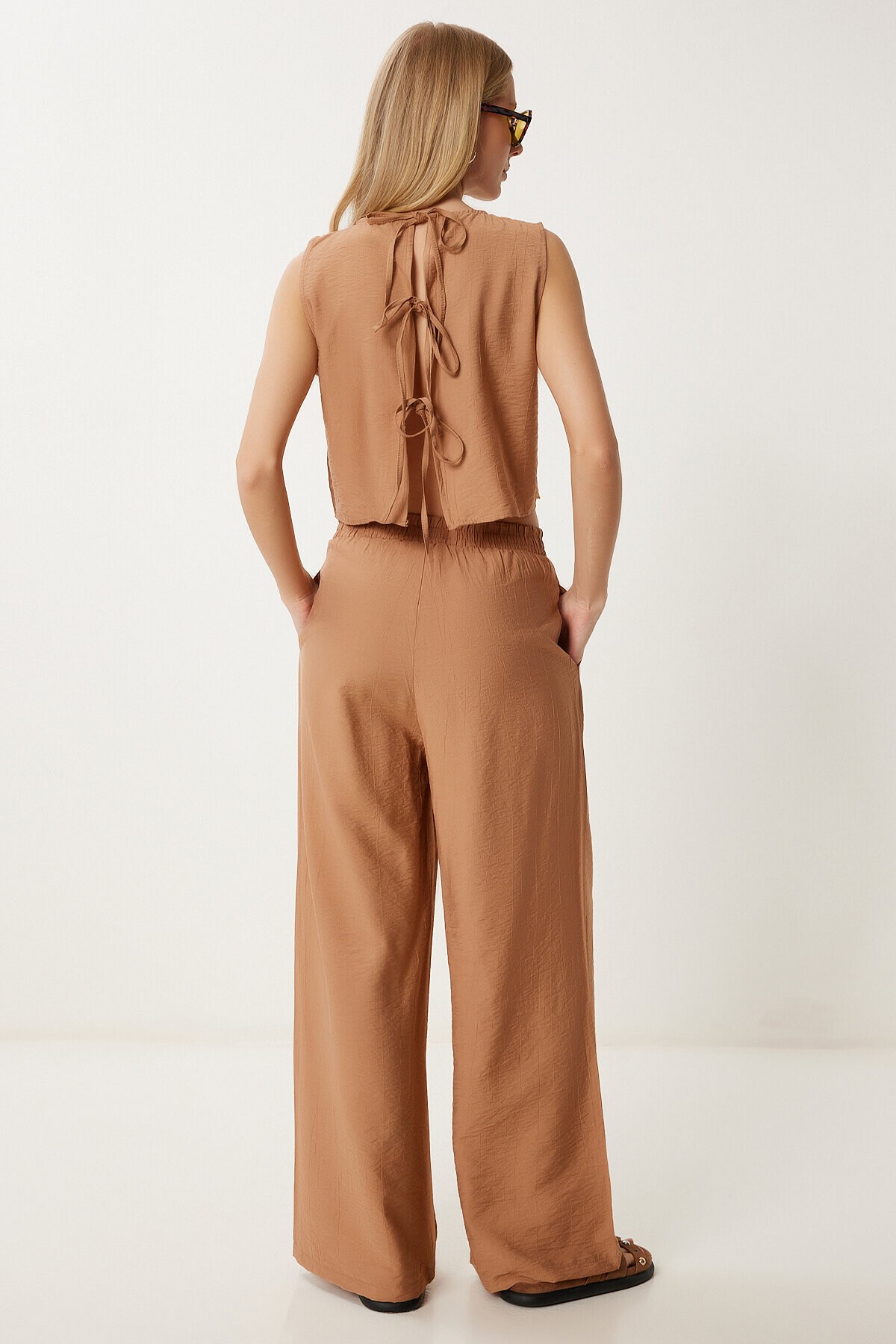 Bağlama Detaylı Bluz Pantolon Takım CAMEL LRV0104