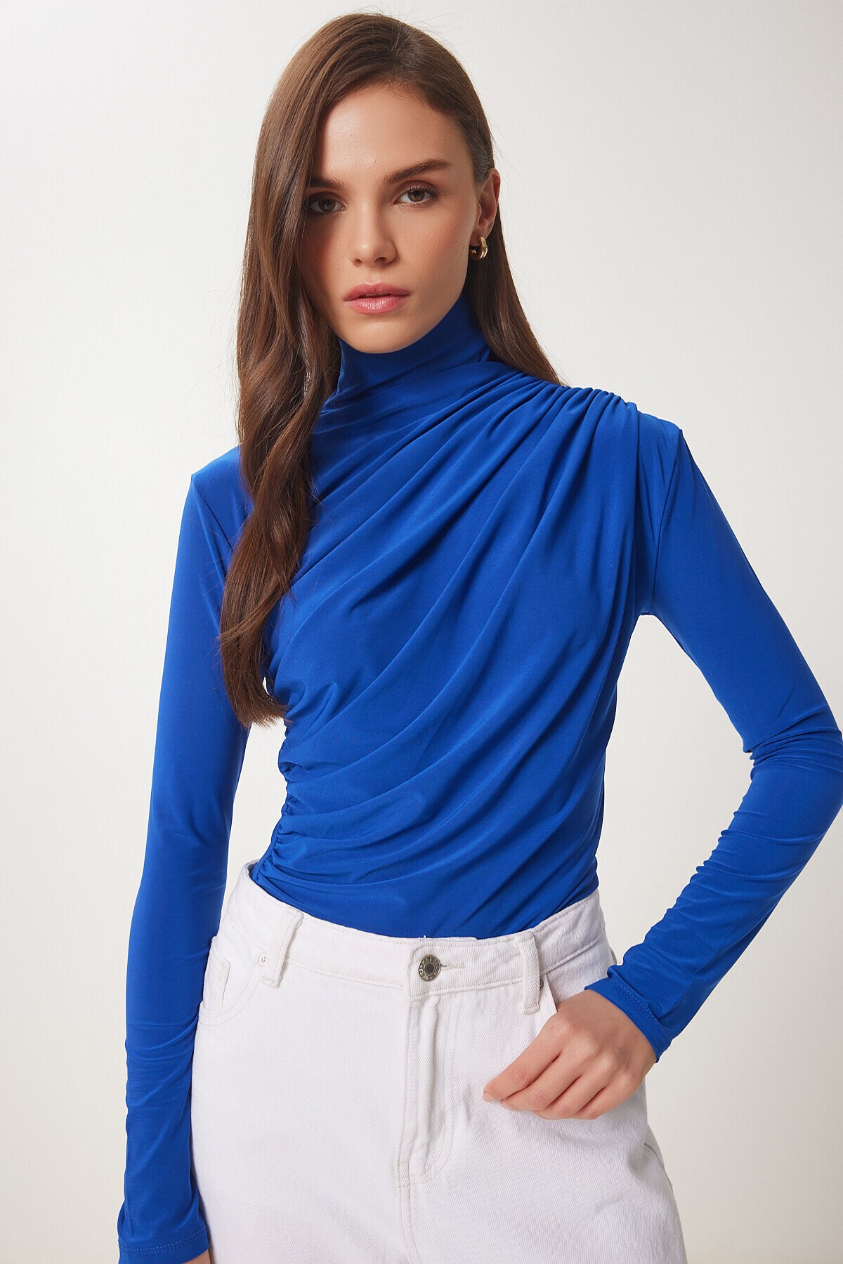 Büzgü Detaylı Sandy Bluz MAVİ LFF0001