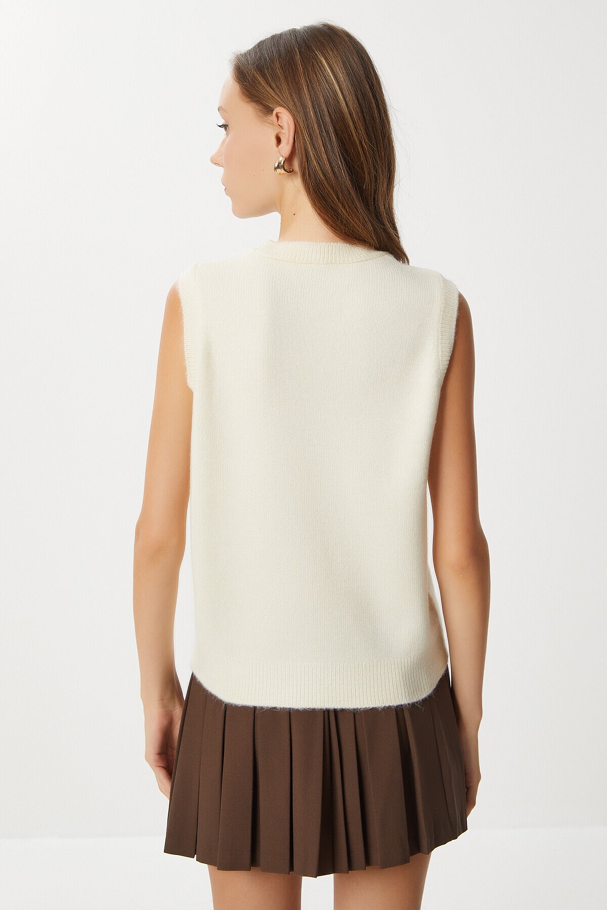 Çiçek Dokulu Triko Süveter KREM LPF0106