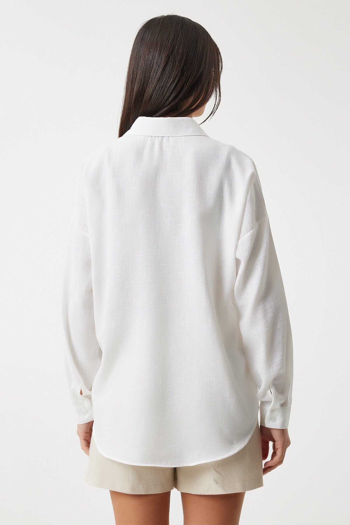 Oversize Keten Gömlek EKRU LHF0005
