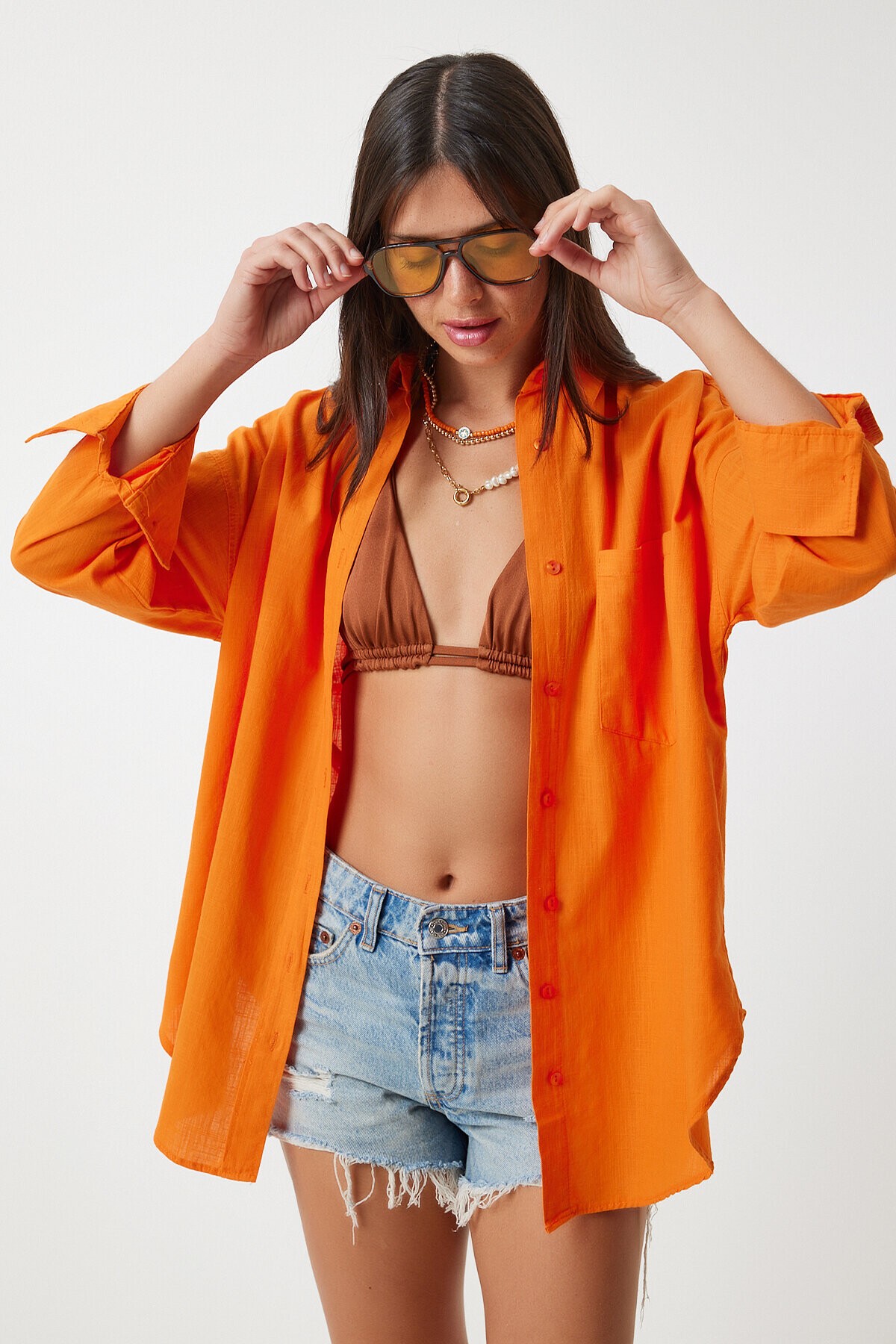 Oversize Keten Gömlek ORANJ LHF0005