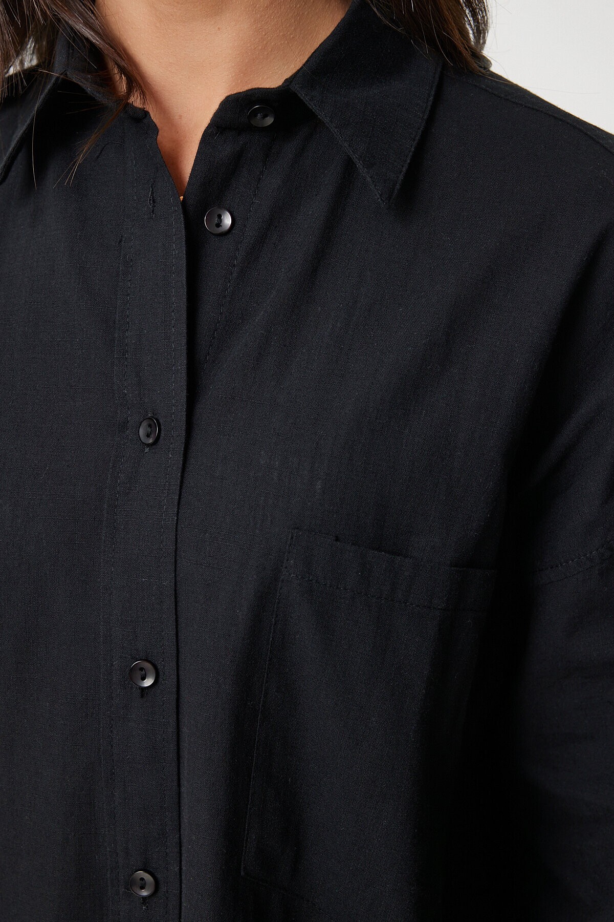 Oversize Keten Gömlek SİYAH LHF0005