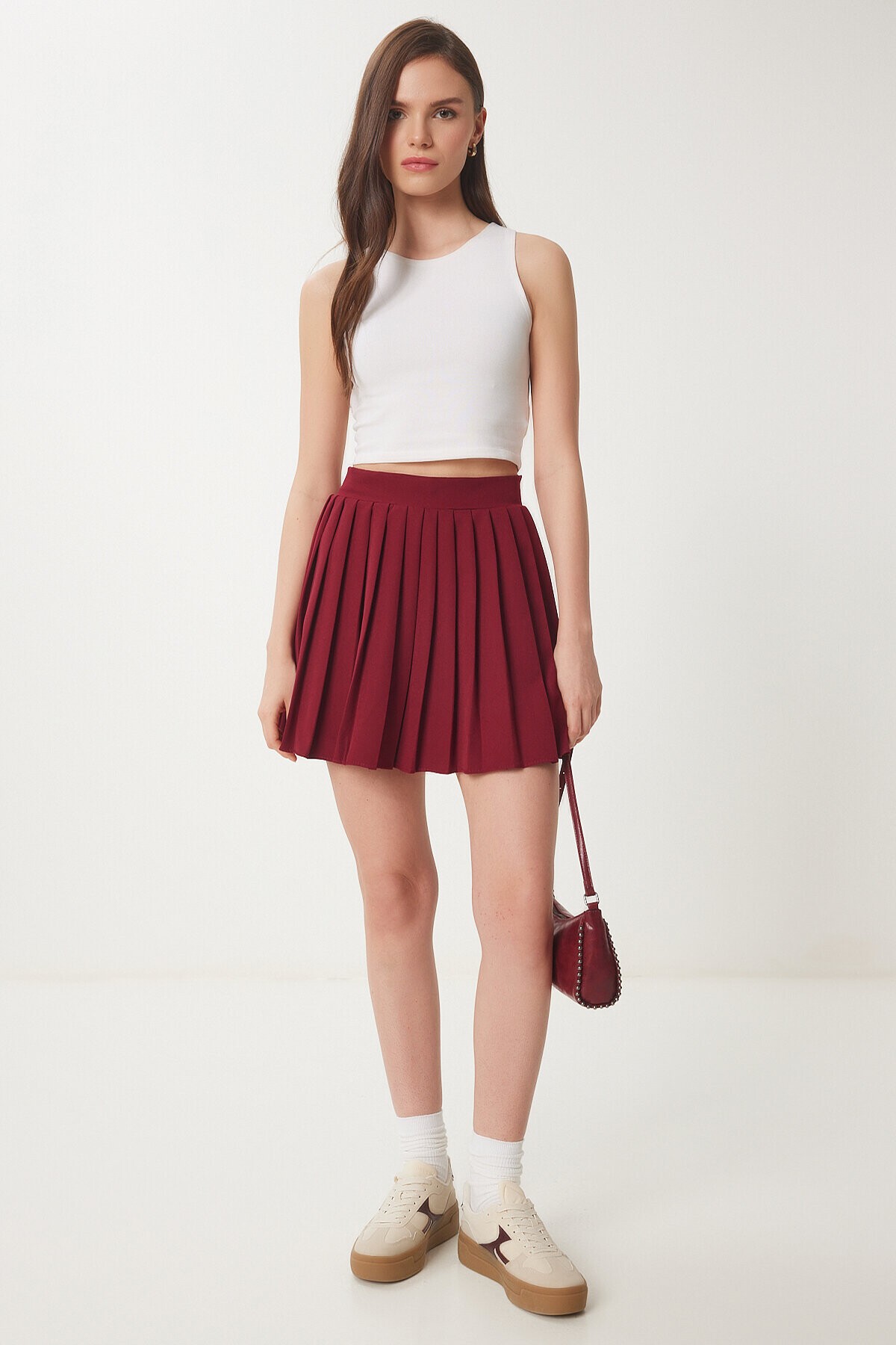 Pileli Mini Dokuma Etek BORDO LNS0022