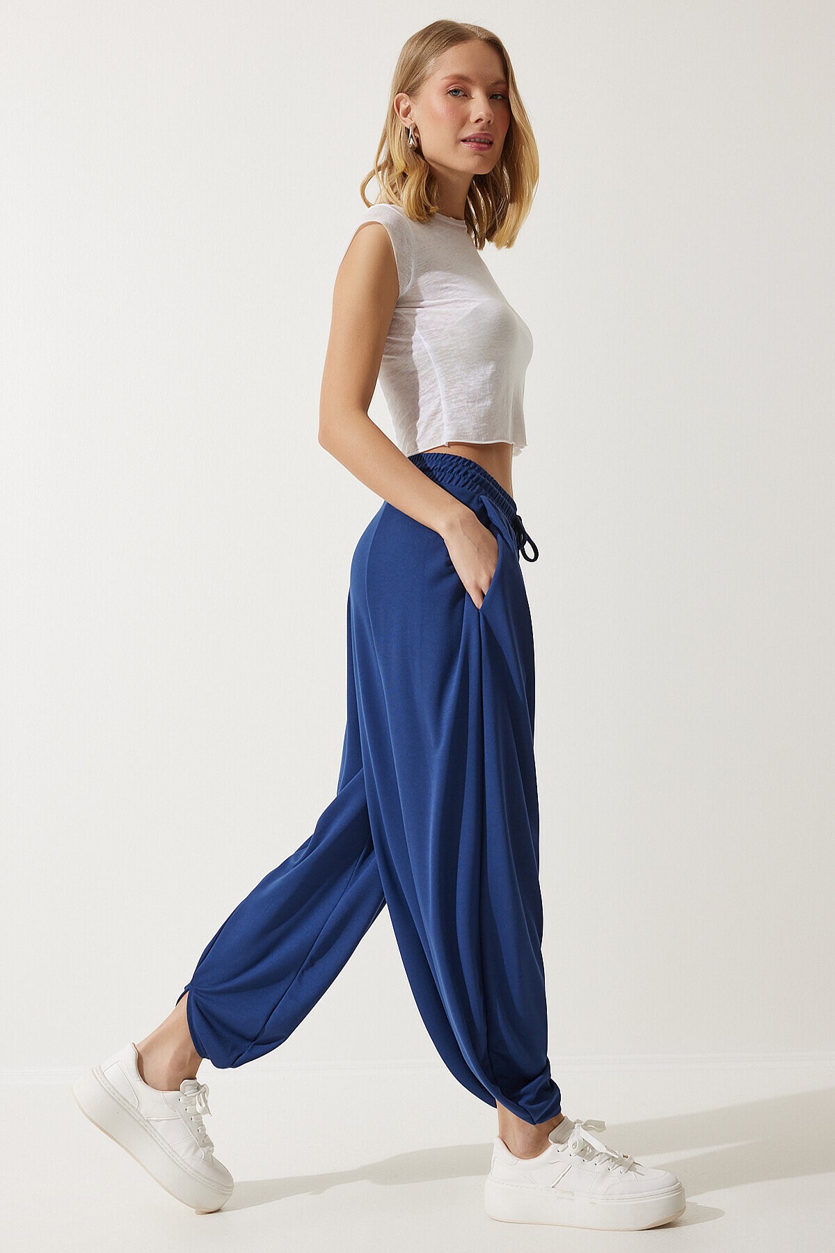 Pileli Rahat Modal Şalvar Pantolon LACİVERT LMC0093